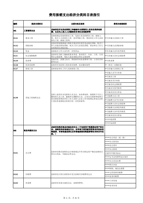 费用报销支出经济分类科目表指引