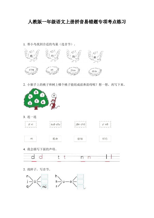 人教版一年级语文上册拼音易错题专项考点练习