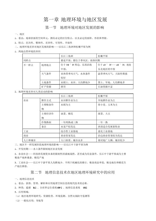 (完整版)高中地理必修三知识点汇总