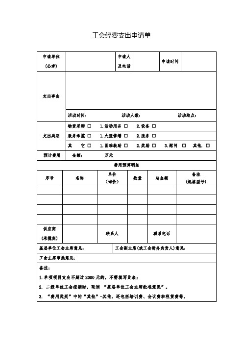 工会经费支出申请单