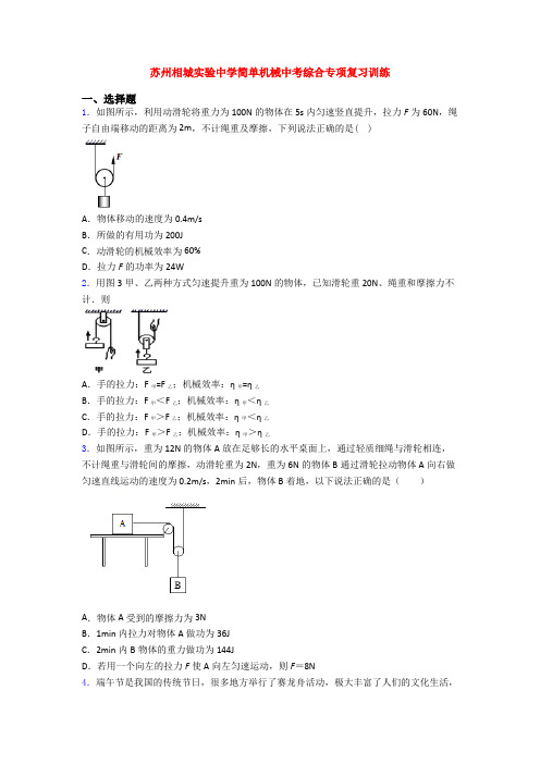 苏州相城实验中学简单机械中考综合专项复习训练