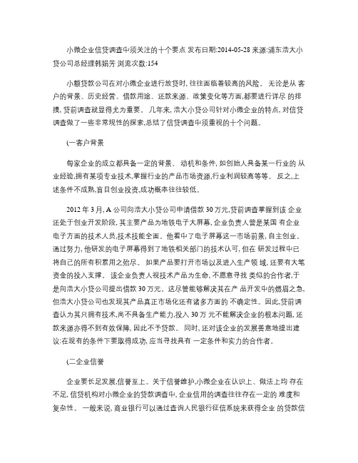 小微企业信贷调查中须关注的十个要点概要word版本