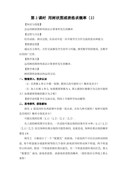 2022年数学精品初中教学设计《用树状图或表格求概率2》特色教案