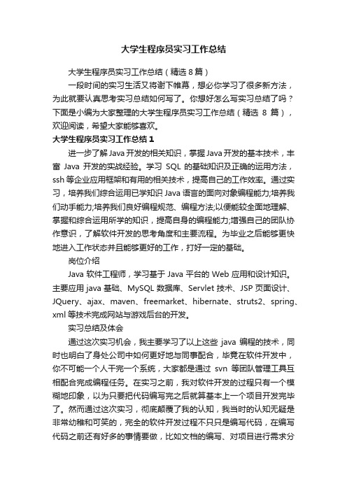 大学生程序员实习工作总结（精选8篇）