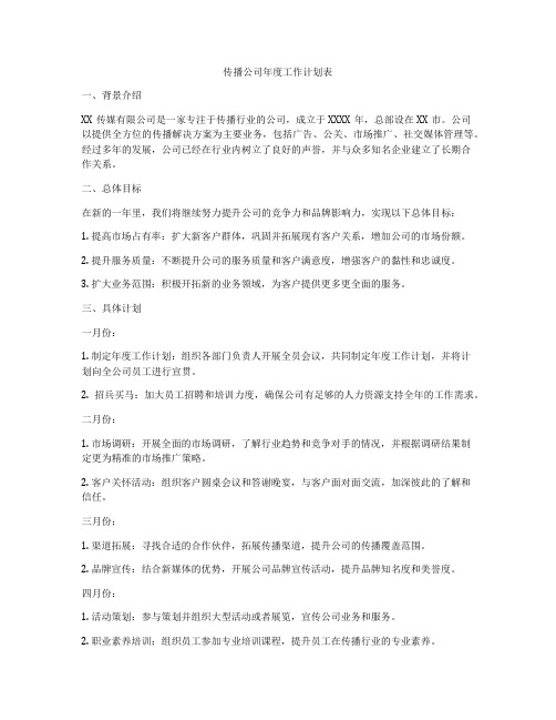 传播公司年度工作计划表