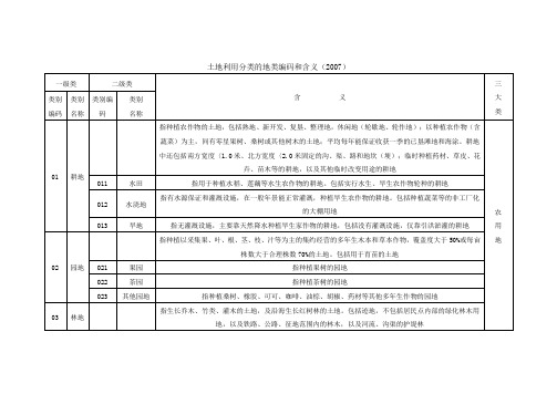 土地利用分类的地类编码和含义