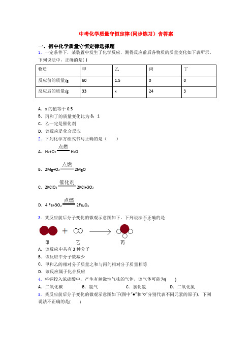 中考化学质量守恒定律(同步练习)含答案