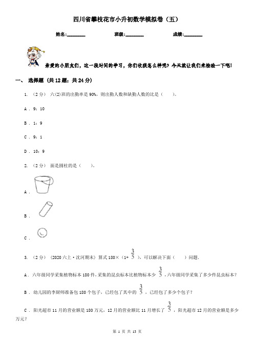 四川省攀枝花市小升初数学模拟卷(五)