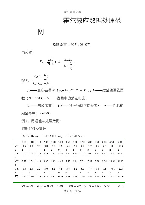 大学物理实验报告 实验18霍尔效应数据处理之欧阳家百创编