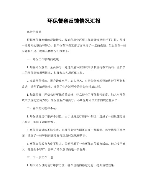 环保督察反馈情况汇报