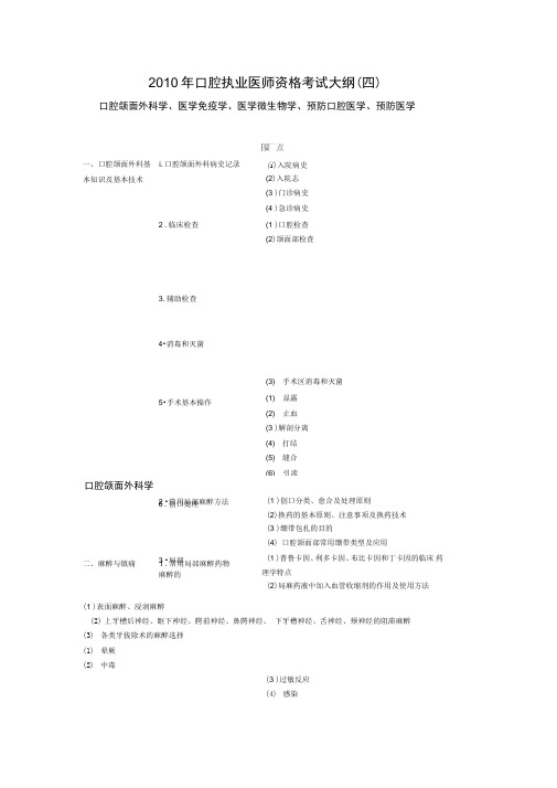 2010年口腔执业医师资格考试大纲