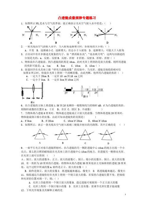 八年级物理上册 凸透镜成像规律专题练习