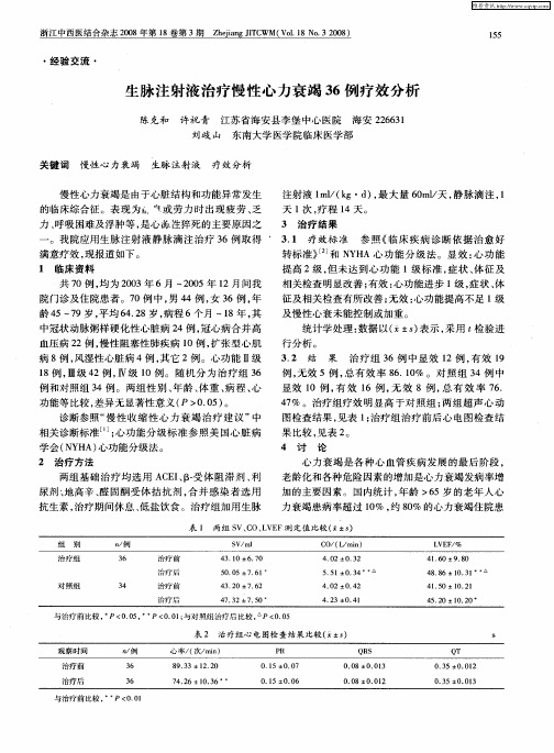 生脉注射液治疗慢性心力衰竭36例疗效分析
