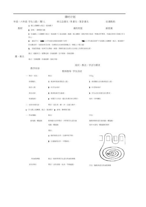 六年级体育教案-跳上成蹲撑起立挺身跳下全国通用