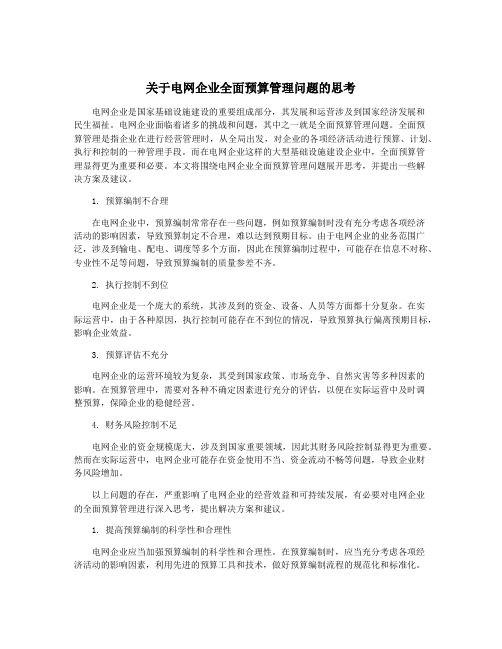 关于电网企业全面预算管理问题的思考