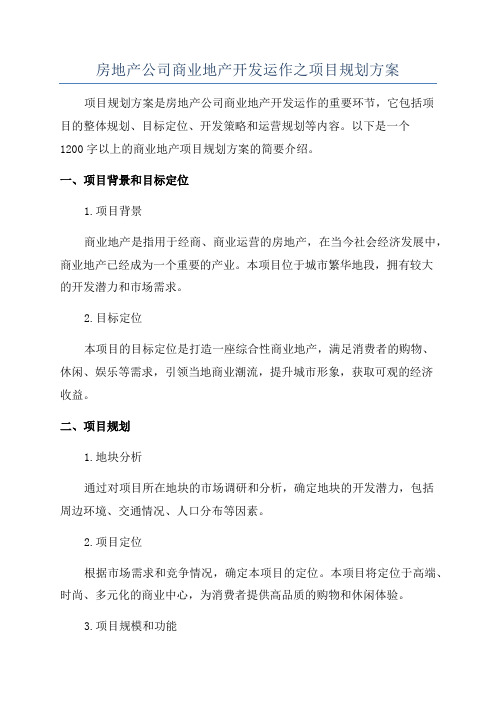 房地产公司商业地产开发运作之项目规划方案