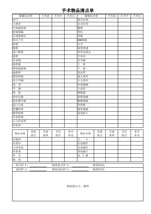 手术护理记录单、手术物品清点单