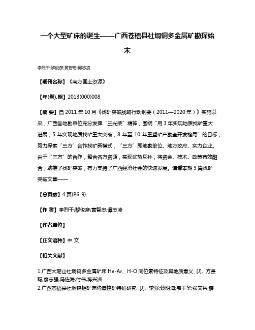 一个大型矿床的诞生——广西苍梧县社垌铜多金属矿勘探始末