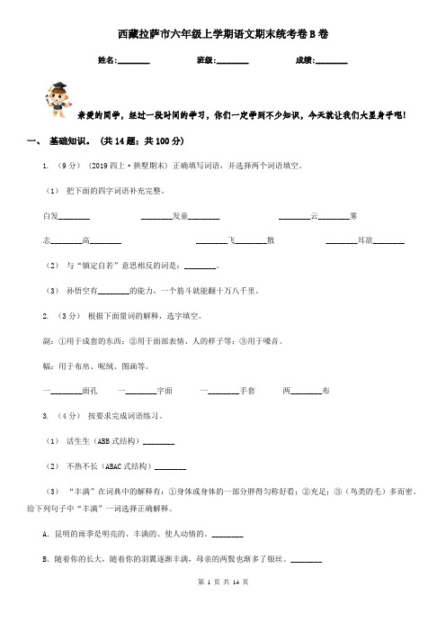 西藏拉萨市六年级上学期语文期末统考卷B卷