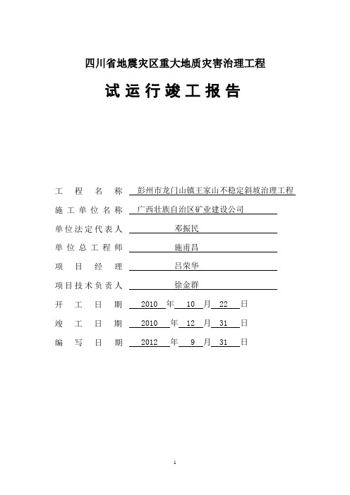 王家山 试运行竣工报告