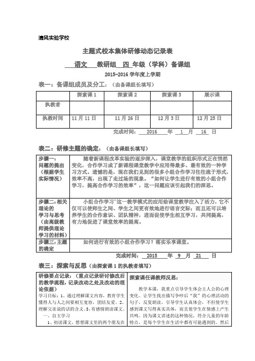 2015-2016(上)四年级语文主题式校本集体研修动态记录表