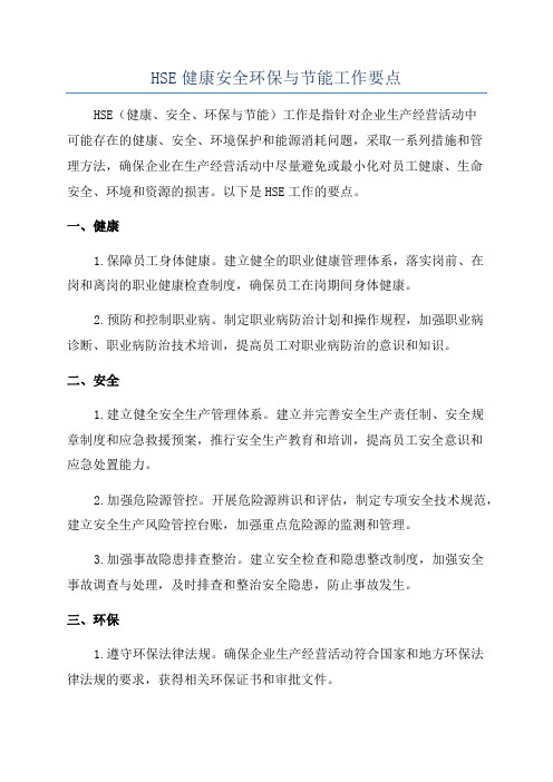 HSE健康安全环保与节能工作要点