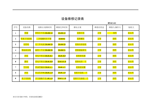 设备维修记录单