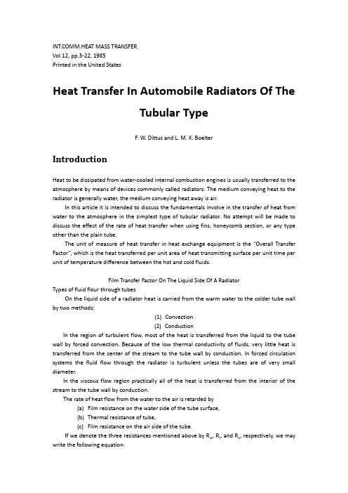 heat transfer in automoble radiators of the tubular type_Dittus_Boelter