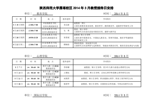 陕西师范大学雁塔校区2014年3月教授接待日安排