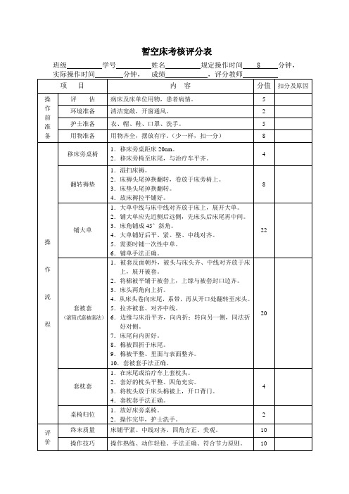 暂空床考核评分表