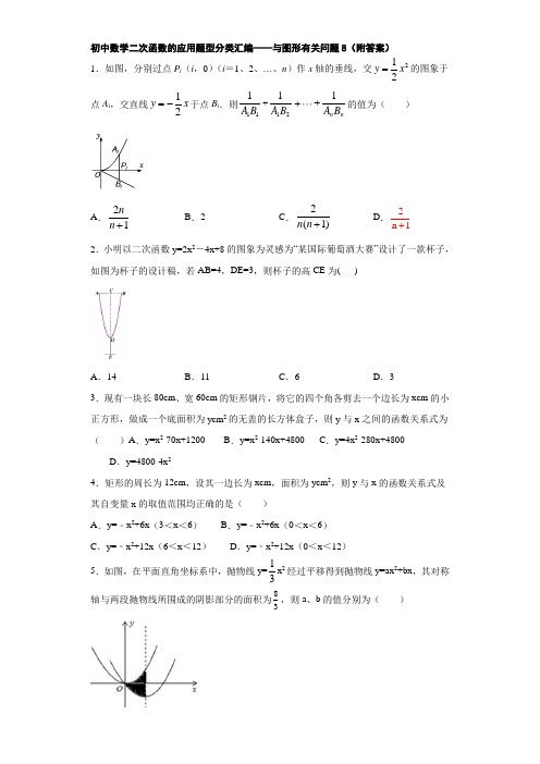 初中数学二次函数的应用题型分类汇编——与图形有关问题8(附答案)