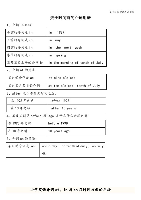 关于时间前的介词用法