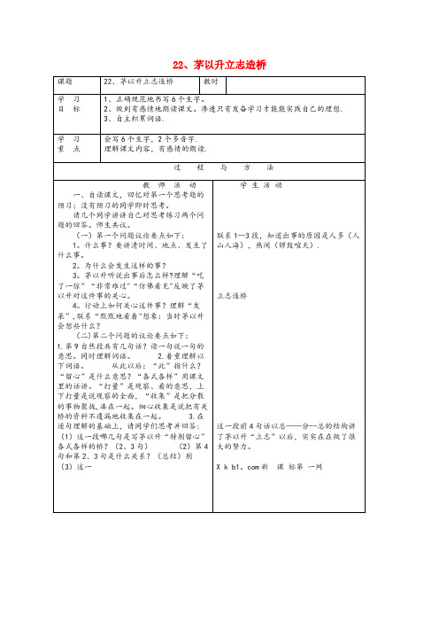 铜鼓县四小一年级语文下册第六单元22茅以升立志造桥教案语文A版(2)