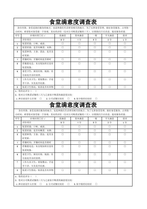 食堂满意度调查表