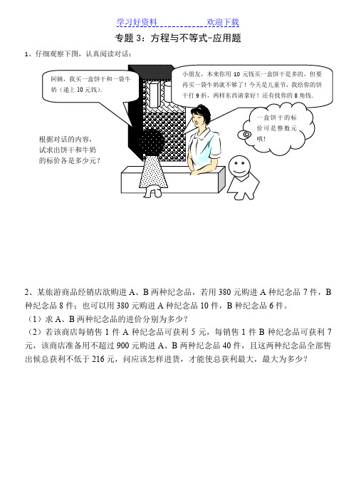 初一下专题 方程与不等式应用题