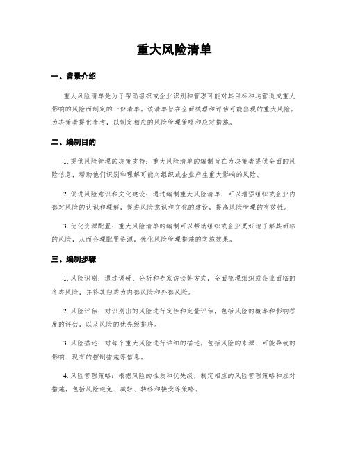 重大风险清单