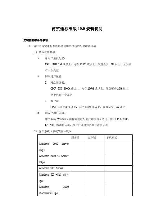 用友商贸通标准版10.0安装说明