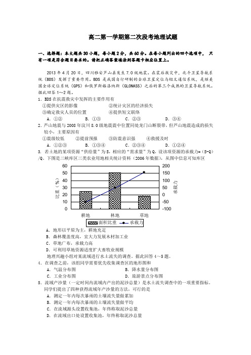 广东省惠阳高级中学2014-2015学年高二上学期第二次段考地理Word版含答案