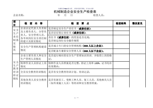 机械行业安全检查表