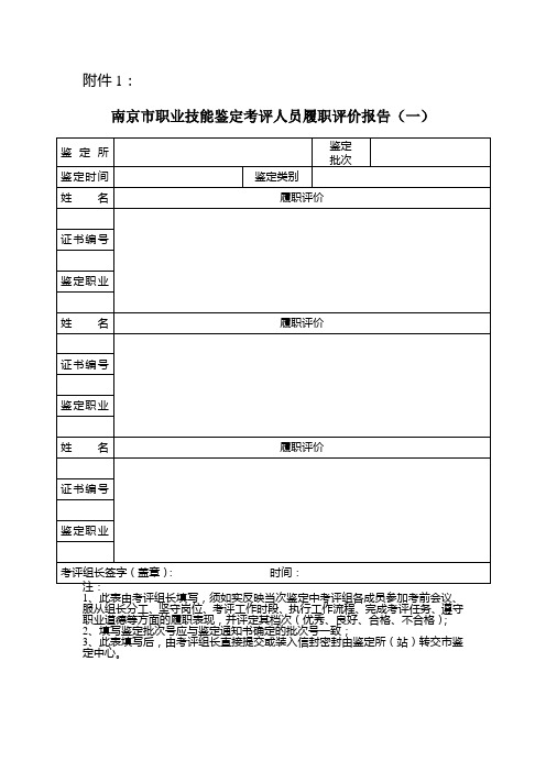 南京市职业技能鉴定考评人员履职评价报告(一)