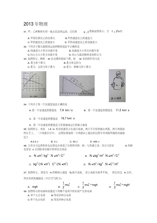 2010--2013年安徽省普通高中学业水平测试真题物理重点