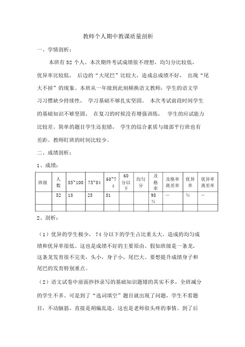 教师个人期中教学质量分析