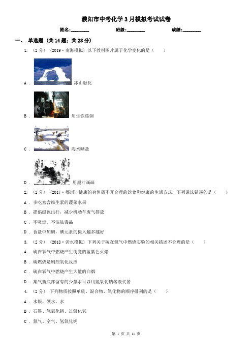 濮阳市中考化学3月模拟考试试卷