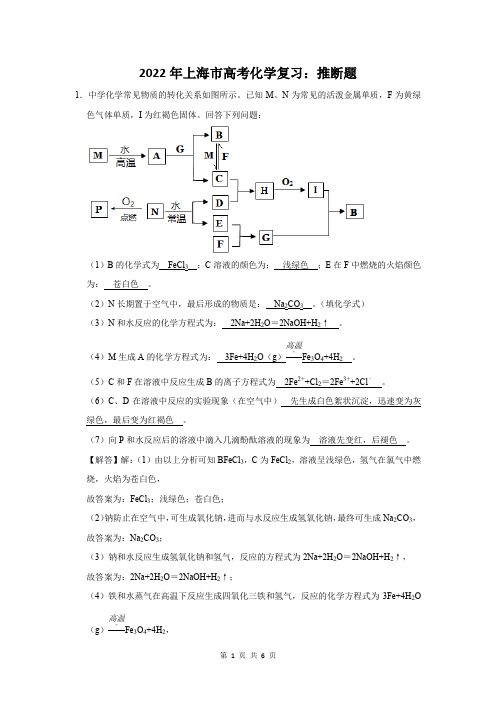 2022年上海市高考化学复习：推断题