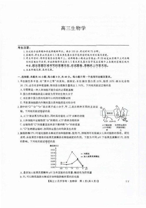 九师联盟2024届高三下学期2月开学考试生物试题及答案