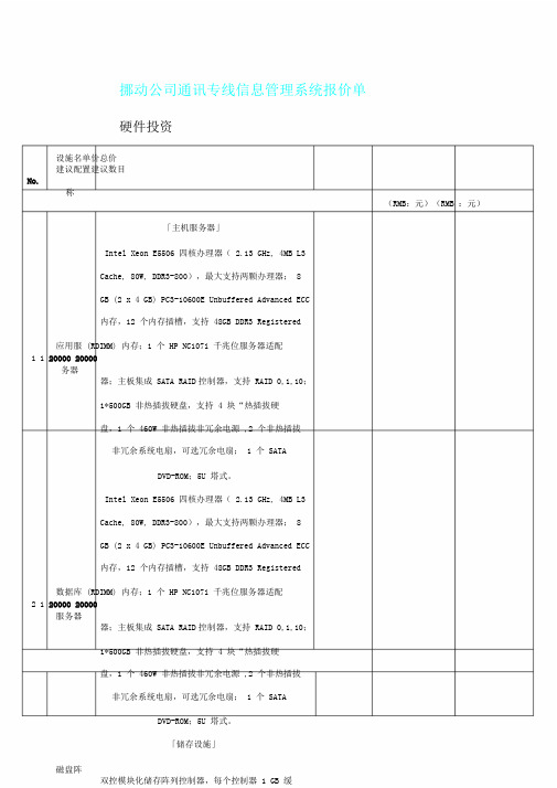 移动公司通信专线信息管理方案系统报价单