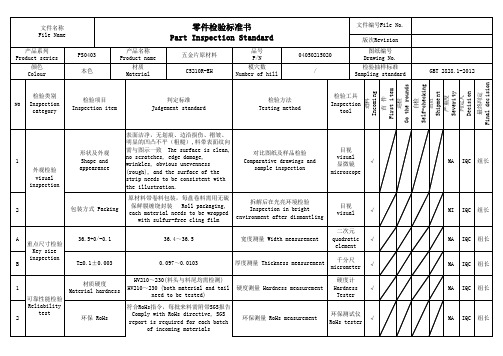 五金零件检验基准书范例