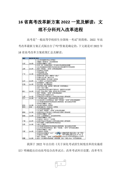 2022年行业分析16省高考改革新方案2022一览及解读：文理不分科列入改革进程