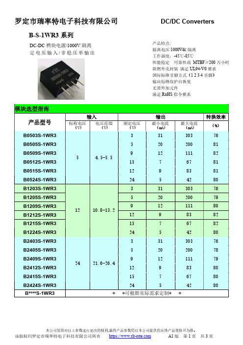 DC DC Converters 模块选型指南说明书