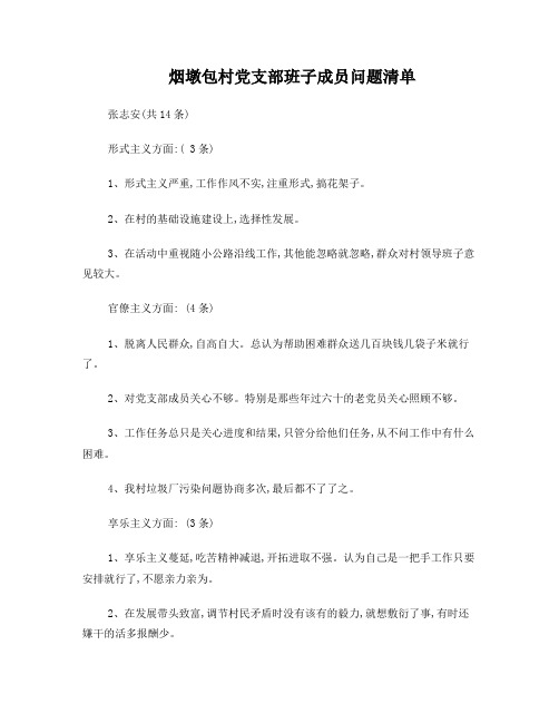 党组织班子成员个人问题清单